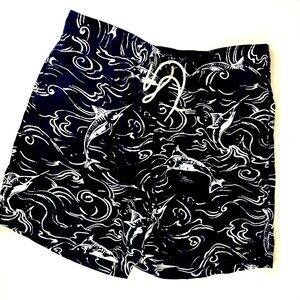 Nautica Swim Short Men Size XL Navy with Sail Fish Design Elastic Back